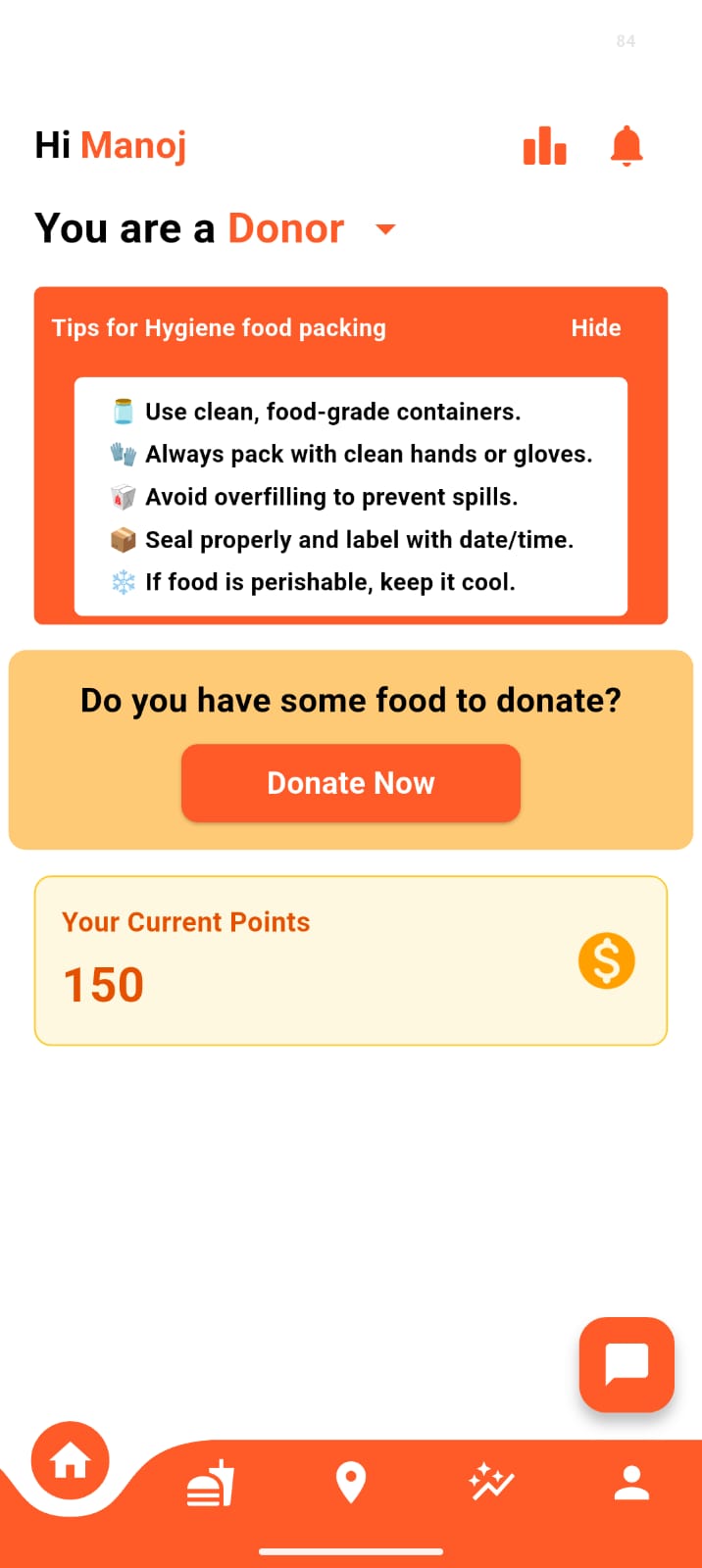 Supplied Share-Meal donor home interface
